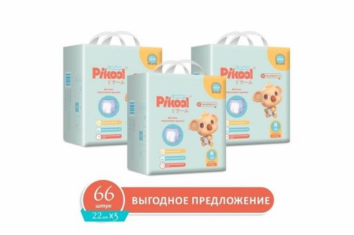 Pikool Comfort Подгузники-трусики детские, M, 8-13 кг, 3 упаковки, 22 шт.