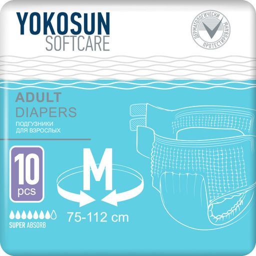 Yokosun Подгузники для взрослых, M, 75-112 см, 7 капель, 10 шт.