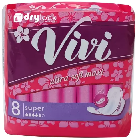 Vivi Ultra Maxi Soft Super прокладки женские гигиенические, 5 капель, прокладки гигиенические, 8 шт.